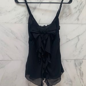 Black Ruffle Bow Top with Smock Back